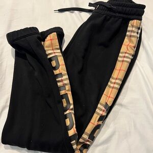 Burberry Black Sweatpants with Tan Plaid Stripe